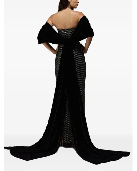 THA SEEN Black Velvet-Panel Maxi Dress