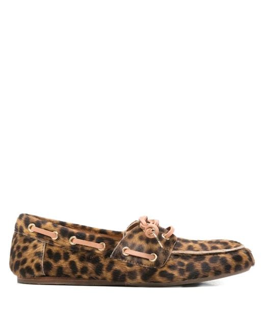 Ancient Greek Sandals Brown Pliaria Leopard-Print Boat Shoes