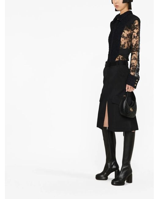 Balmain Black Tweed And Lace Plastron Shirt