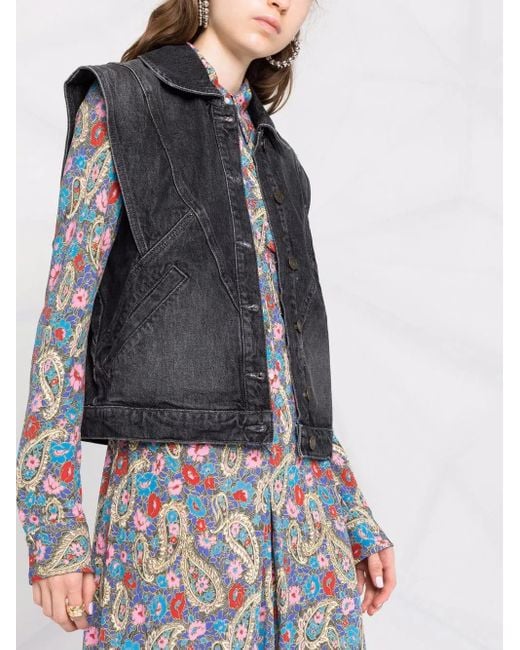 Ba&sh Blue Panelled Denim Waistcoat