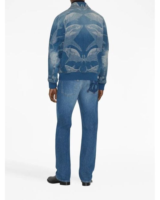 Burberry Blue Shark-Print Denim Bomber Jacket for men