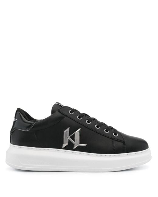 Karl Lagerfeld Black Logo-patch Leather Sneakers for men
