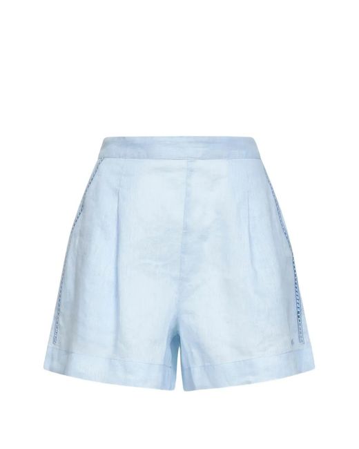 Mc2 Saint Barth Blue Light Linen Embroidered Amani Shorts