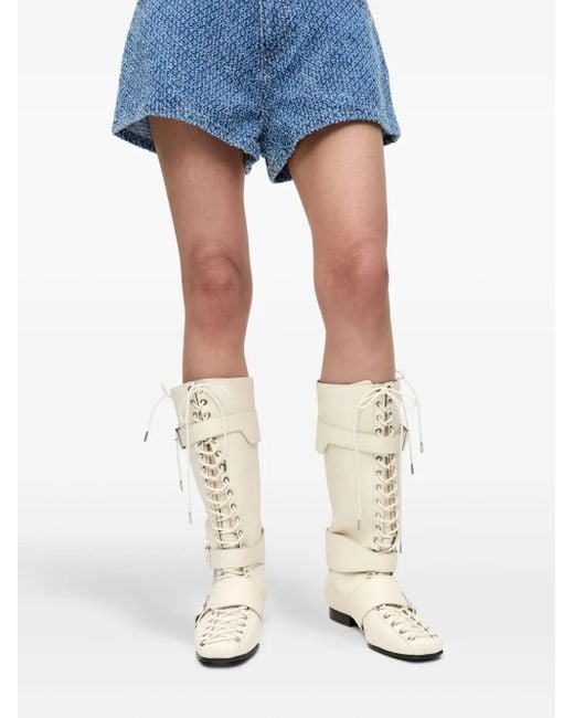Ganni White Lace-Up Boots