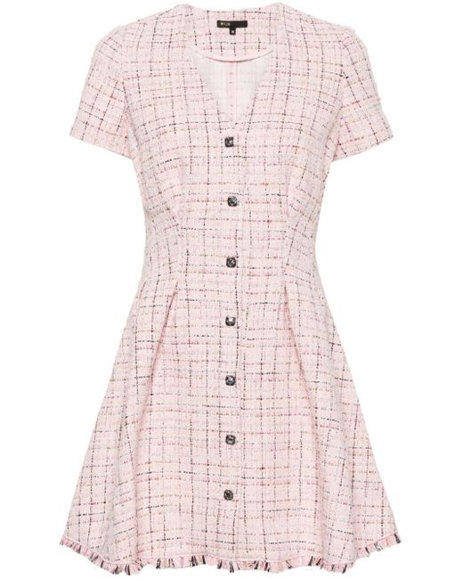 Maje Pink Bouclé Tweed Mini Dress