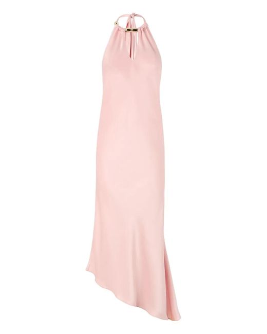 Pinko Pink Halterneck Asymmetric Midi Dress