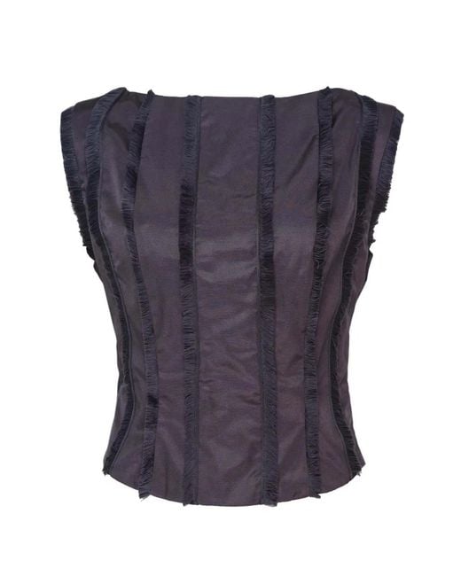 Stolen Stores Blue Fringe-Trim Sleeveless Top
