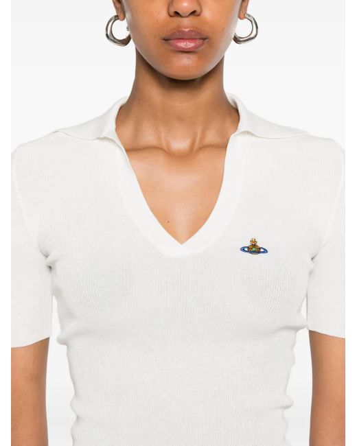 Vivienne Westwood White Orb-Embroidered Polo Top