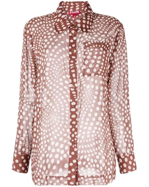 Staud Pink Graphic-Print Semi-Sheer Shirt