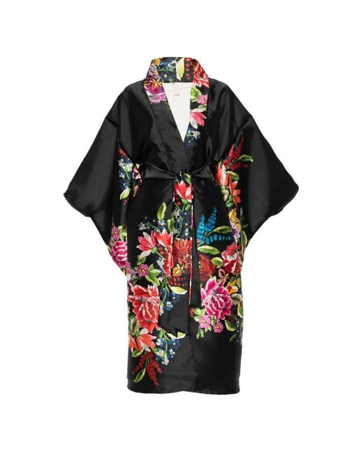 Dolci Follie Black Floral Silk Kimono