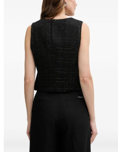 Morgan Black Button V-Neck Top
