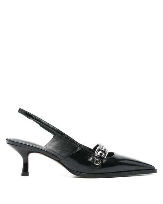 Maje Black Leather Pumps With Eyelet Strap
