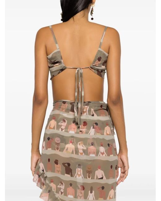 Amir Slama Natural Graphic-Print Silk Cropped Top