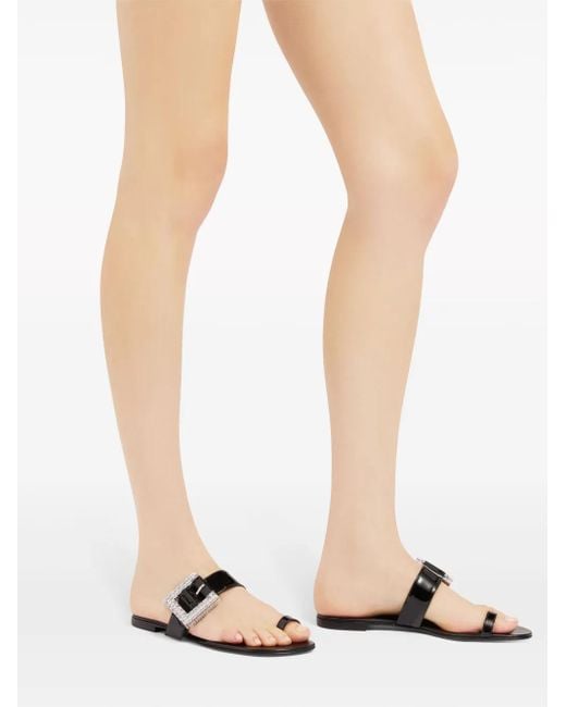 Giuseppe Zanotti Black Miss Buckle Crystal-Embellished Patent Sandals
