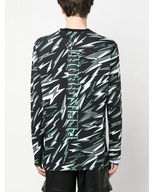 Philipp Plein Green Lightning Print T-Shirt for men