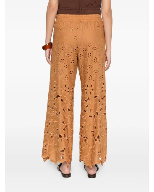 Ermanno Scervino Brown Broderie-Anglaise Floral-Cut-Out Trousers