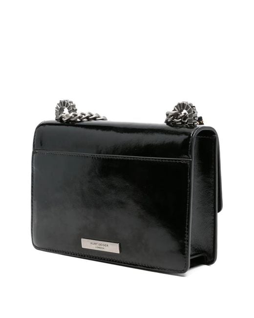 Kurt Geiger Black Bow-Embellished Patent-Leather Cross Body Bag