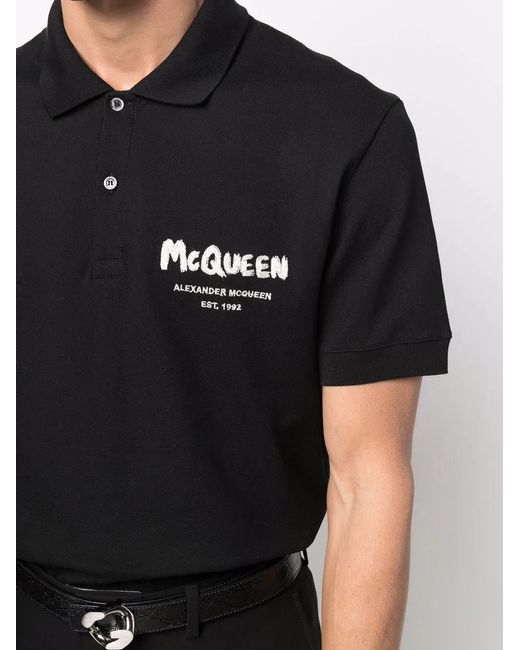 McQueen Black Graffiti Print Polo for men