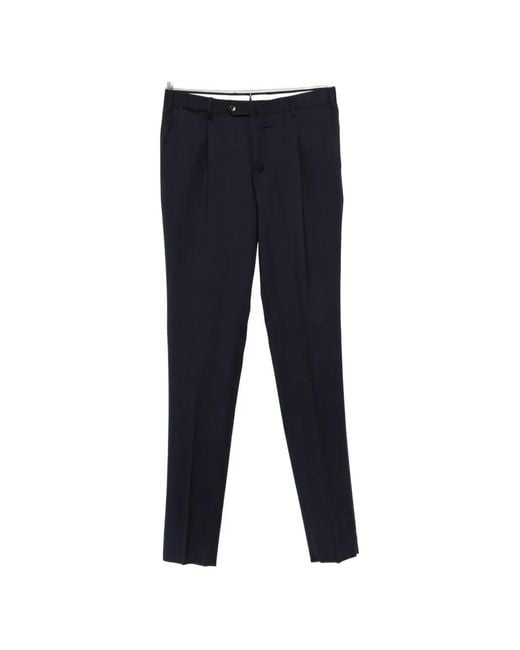 PT Torino Blue Herringbone Pleated Trousers for men
