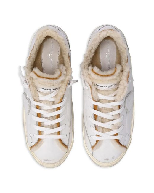 Philippe Model White Prsx Shearling-Lined Sneakers
