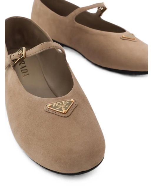 Prada White Buckle-Strap Suede Ballet Flats