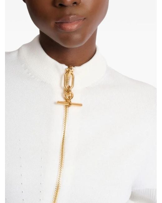 Balmain White Zip-Up Knitted Cardigan
