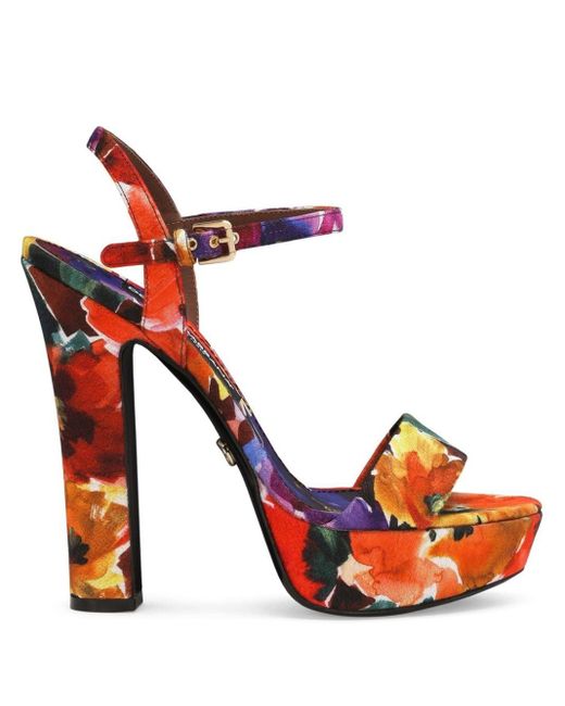 Sandales fleuries à plateforme Dolce & Gabbana en coloris Red