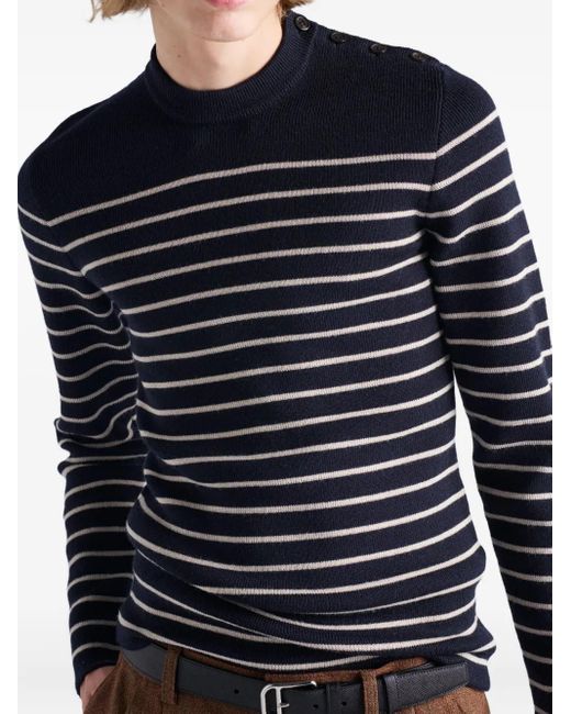 Pull Rayé À Logo Brodé Prada pour homme en coloris Blue
