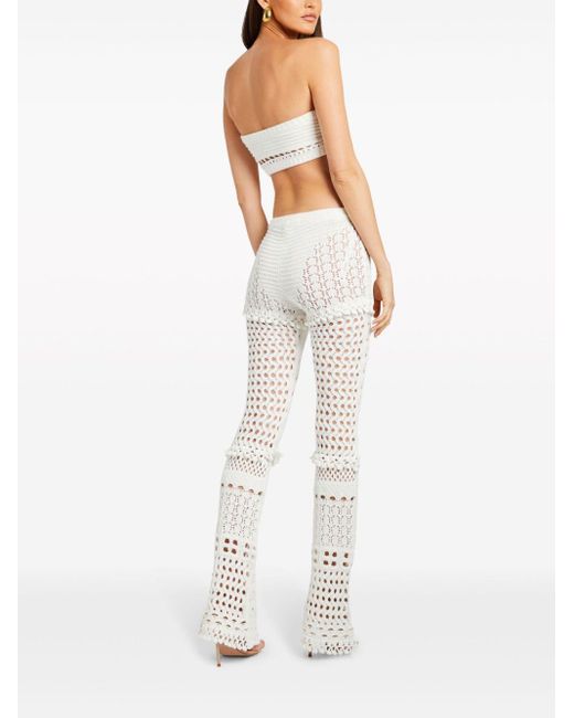 retroféte White Kyla Crochet-Knit Trousers