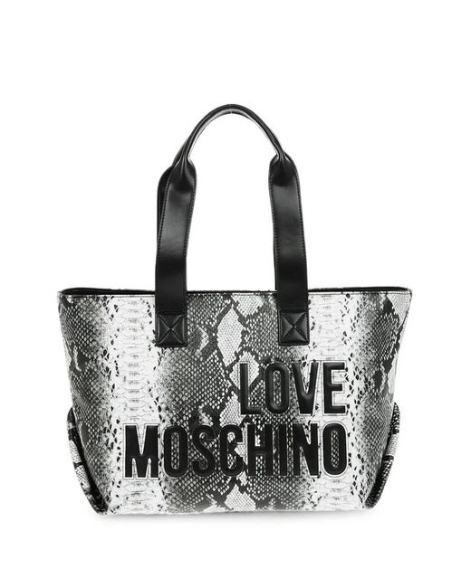 Love Moschino Black Snake-Effect Logo-Detail Tote Bag
