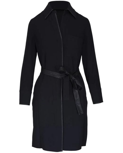 Vince Black Leather Trim Shirt Dress