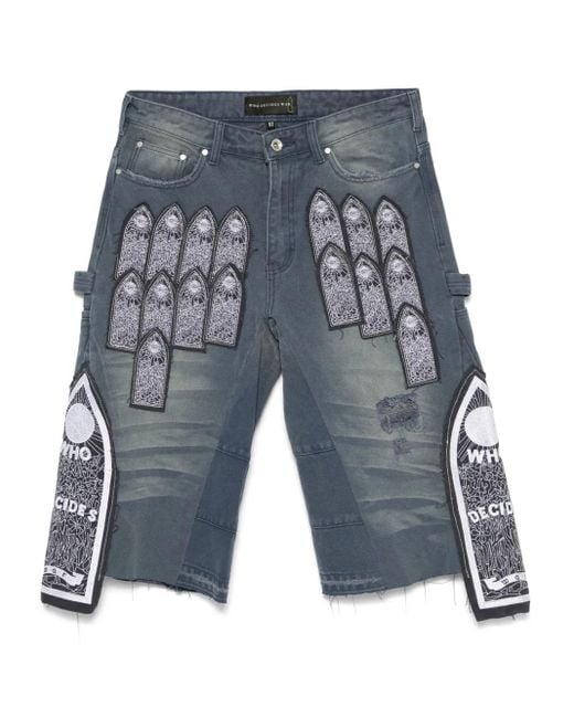Who Decides War Gray Patch Arched Shorts for men