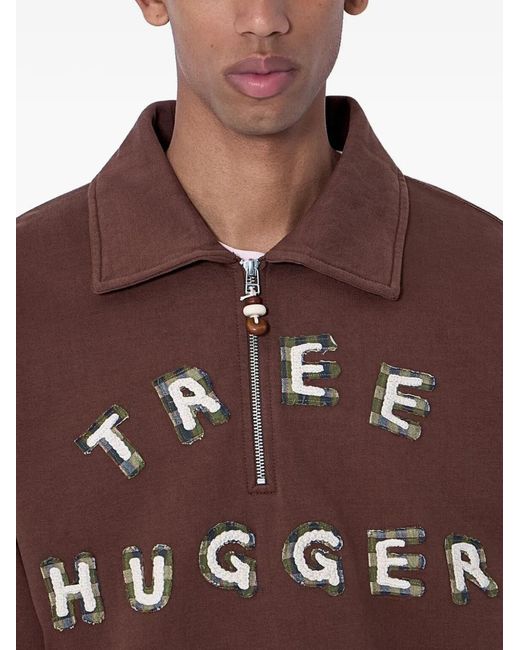 STORY mfg. Brown Geo Embroidered Half-Zip Sweatshirt for men