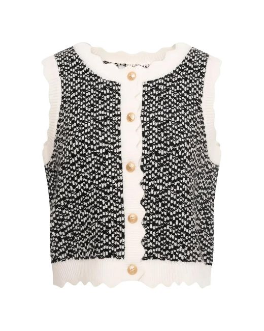Fracomina Black Scalloped-Trim Bouclé Vest