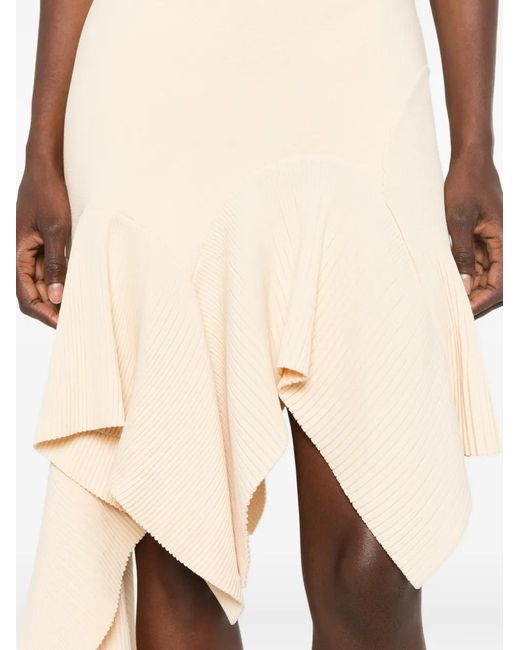 Sandro White Asymmetric Ruffled Knitted Mini Dress