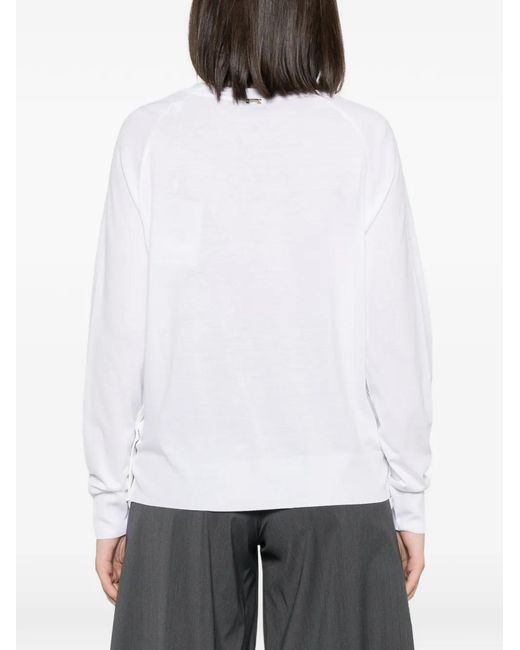 Herno White Press-Stud Raglan-Sleeve Sweater