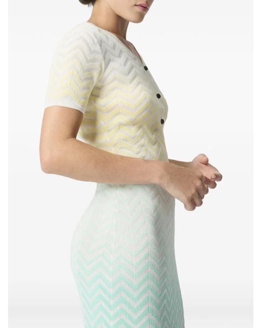 Missoni White Chevron-Pattern Buttoned Midi Dress