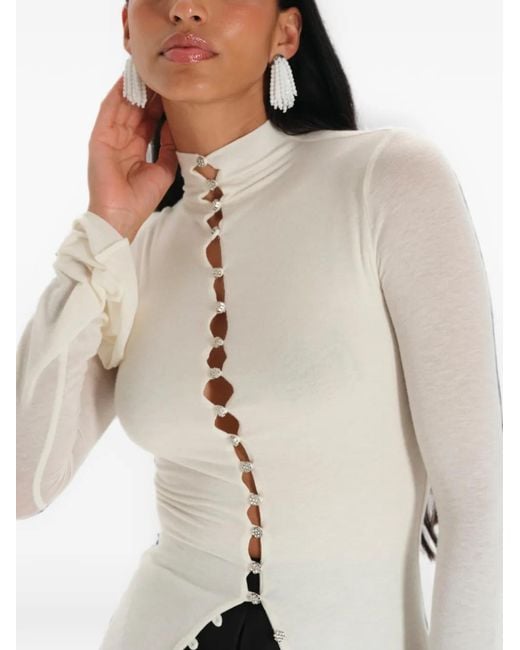 MANURI White Leyla Embellished-Button Flared-Sleeve Blouse