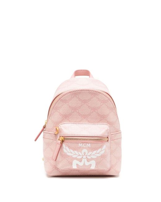 MCM Pink Small Stark Lauretos Monogram Backpack