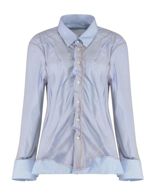 Maison Margiela ストライプ ギャザー シャツ Blue