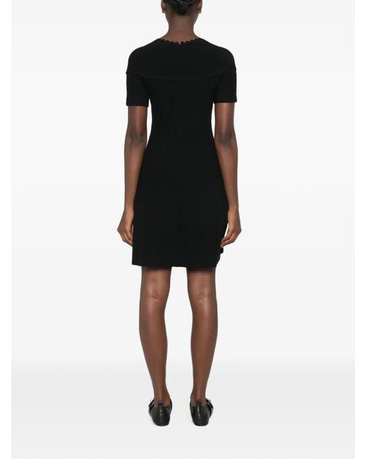 Emporio Armani Black Scallop-Edge Textured-Finish Mini Dress