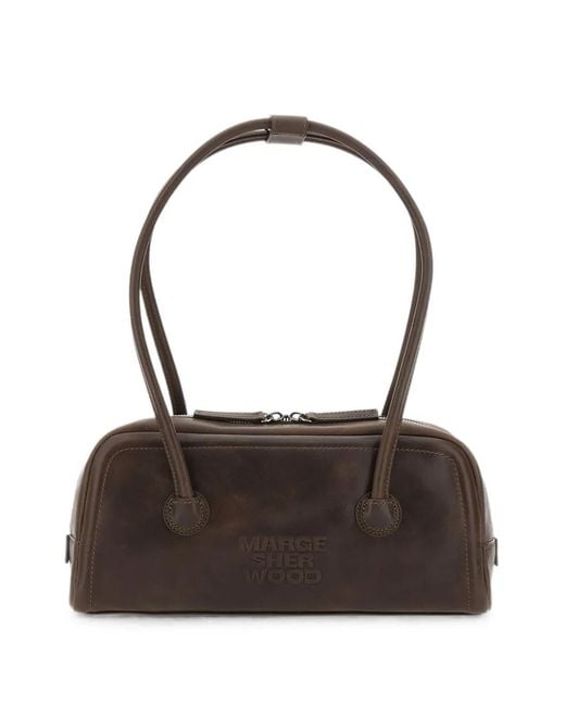 MARGE SHERWOOD Brown Logo-Debossed Leather Shoulder Bag