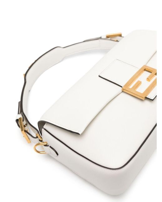 Fendi White Ff Leather Shoulder Bag
