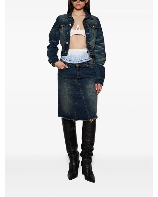 Natasha Zinko Blue Frayed Triple-Waist Denim Skirt