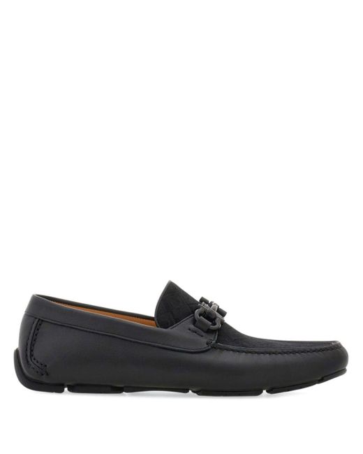 Ferragamo Black Gancini-jacquard Leather Loafers for men