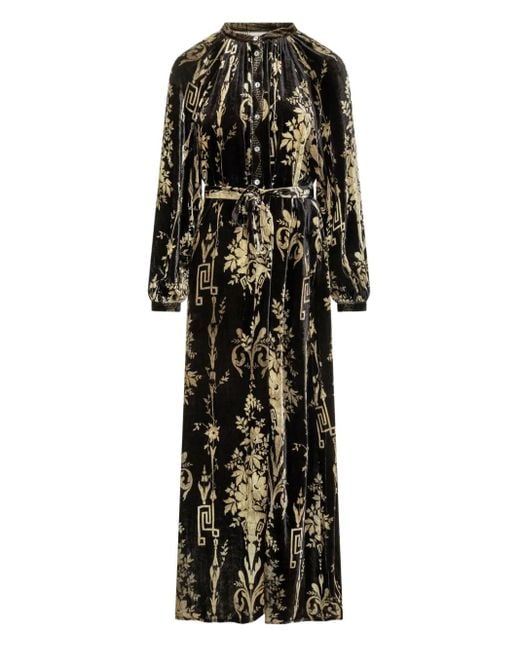 Pierre Louis Mascia Black Velvet Floral-Print Maxi Dress