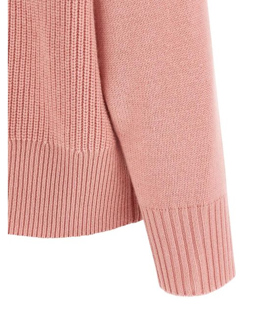 Alberto Biani Pink High-Neck Ribbed Cashmere Sweater