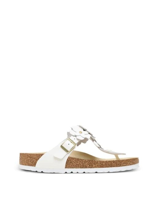 Birkenstock White Gizeh Flower-Appliqué Sandals