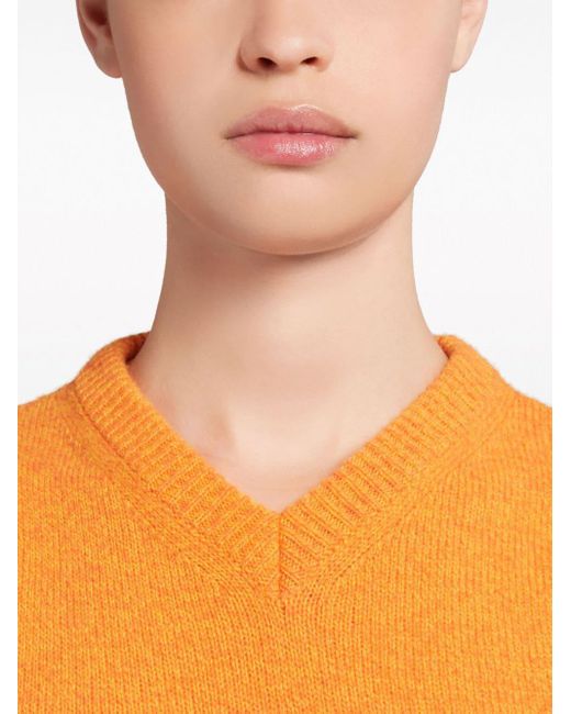 Marni Orange V-neck Wool Cashmere-blend Top