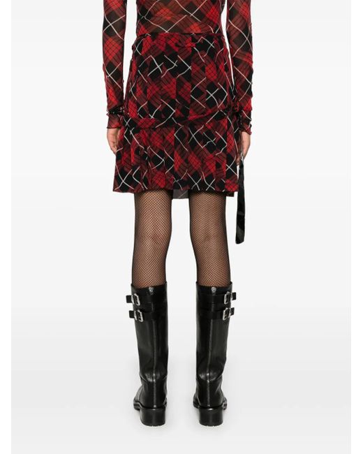 Jean Paul Gaultier Red Plaid-Check Mini Skirt